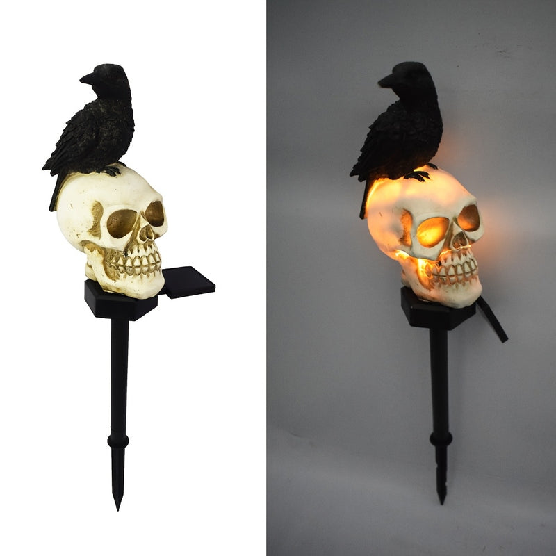 Decoración Gótica de Halloween con Energía Solar - Lámpara Colgante o Independiente para Exterior/Interior con Calavera Brillante, Panel Solar Desmontable, Encendido/Apagado Automático, Sin Control Remoto - Iluminación Espeluznante para Patio, Jardín o F