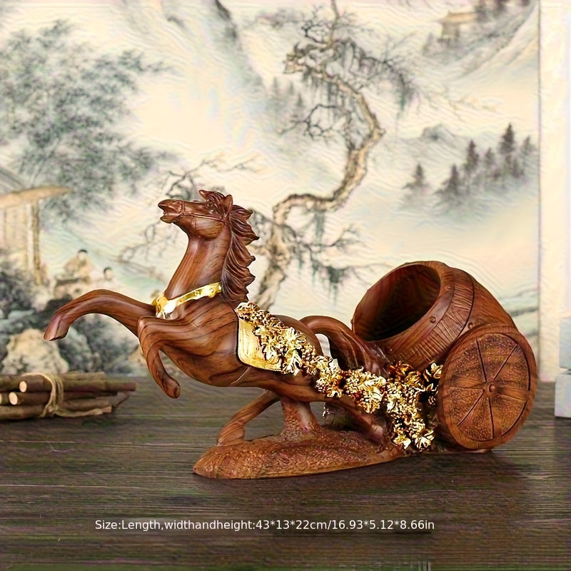 Soporte para Vino de Caballo Dorado Vintage - Cesta Decorativa Retro con Resina y Piedras Preciosas, Estilo Europeo de Lujo Ligero para 2 Botellas en Salón o Mueble TV, Accesorio para Bar Hogareño, Soporte Duradero, Regalo Ideal