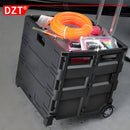 Carrito de almacenamiento plegable DZT ultra delgado con mango telescópico, organizador de gran capacidad para el hogar, jardín, oficina y escuela - Negro, material PP resistente, diseño apilable