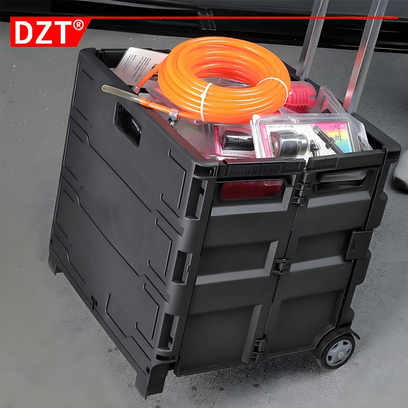 Carrito de almacenamiento plegable DZT ultra delgado con mango telescópico, organizador de gran capacidad para el hogar, jardín, oficina y escuela - Negro, material PP resistente, diseño apilable