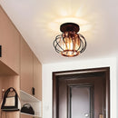 1 pieza de luz de techo semi-inclinada moderna, diseño de jaula de metal con paneles de vidrio, base de bombilla E26, cableado duro, acabado con aceite para sala de estar, pasillo, baño, cocina - bombilla no incluida, iluminación para techo