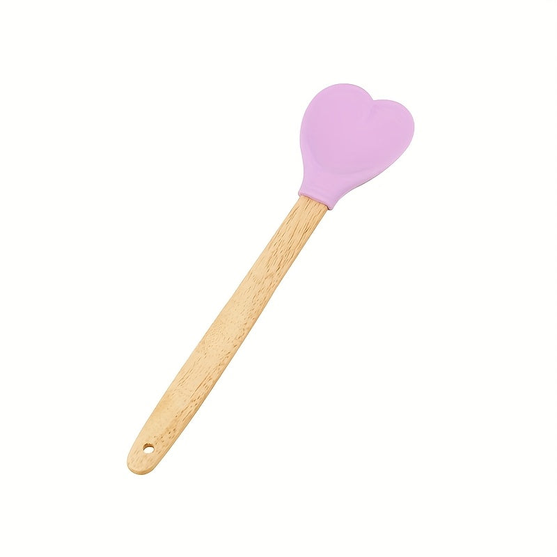 1pc Espátula de silicona en forma de corazón con mangos de madera - Resistente al calor, ideal para cocinar, hornear, mezclar - Perfecto utensilio de cocina para repostería y remover