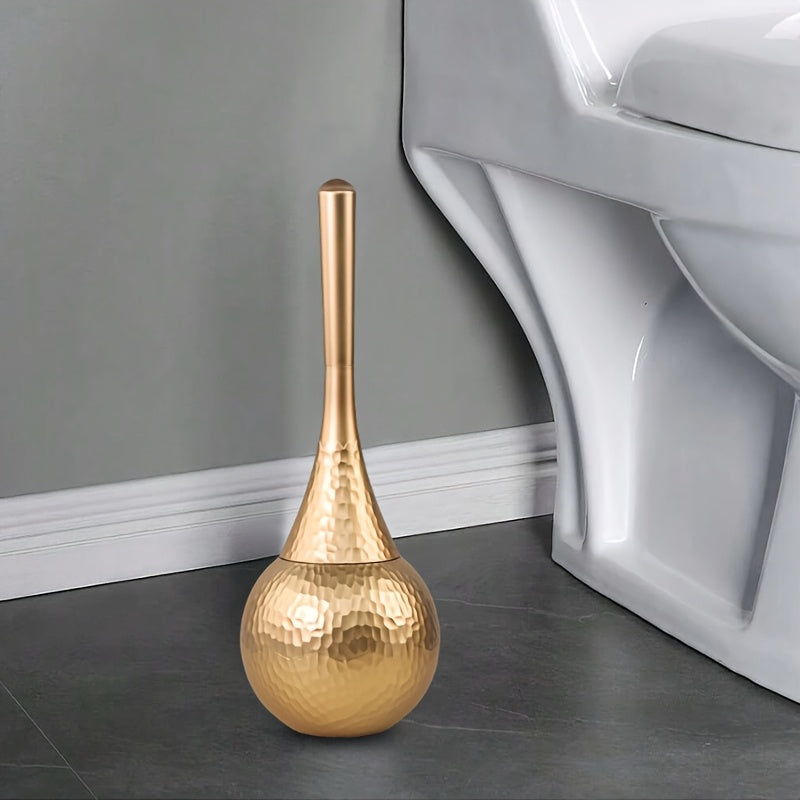 Soporte Dorado Elegante de Alta Gama para Escobilla de Inodoro - Reutilizable, con Base, Diseño Apariencia Ondulada, Herramientas de Limpieza para Baño, Accesorios de Baño