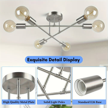 Araña estilo Sputnik moderna con pantallas metálicas desmontables, luz de techo semiempotrada para sala, dormitorio, cocina, comedor y espacios comerciales, incluye hardware de instalación (foco no incluido), grado comercial, acabado metálico, conexión c