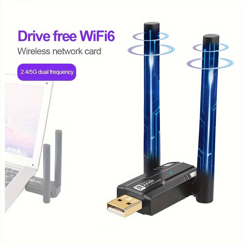 Tarjeta WiFi 6 AX900, Adaptador de Red USB, Adaptador WiFi USB de Doble Banda 2.4G y 5G, Adaptador Inalámbrico 802.11ax 900Mbps, Receptor Inalámbrico Compatible con Mac Laptop PC de Escritorio, Windows WIN 7/WIN 8/Win 10/11, etc.