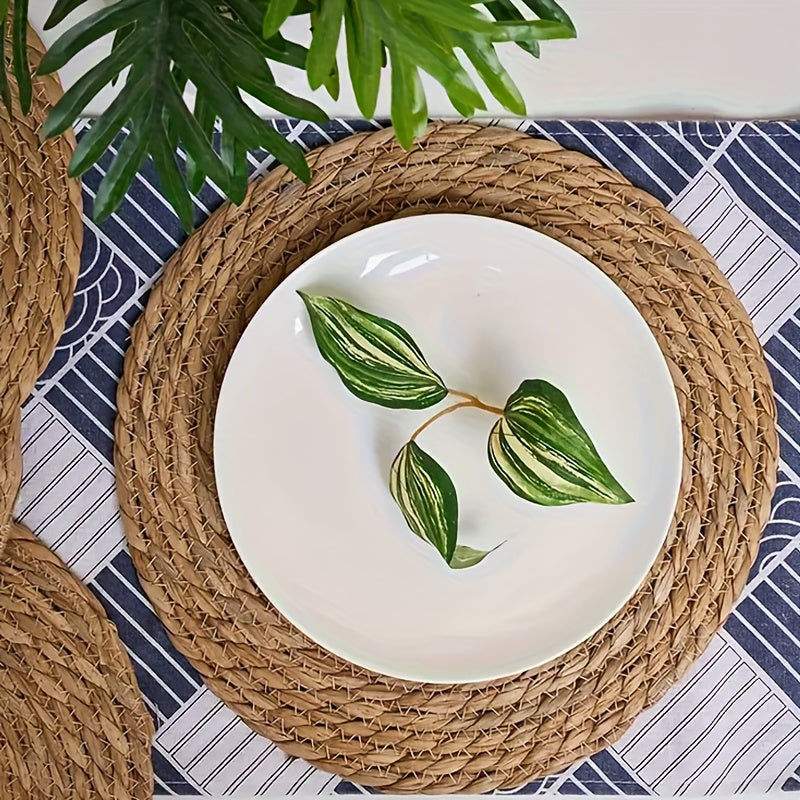 2/4/6 piezas de individuales de ratán tejidos a mano, 35.05 cm - Naturales, rústicos, resistentes al calor, decoración rectangular para cocina y comedor, bodas, fiestas, hogar - Alta calidad, solo lavado a mano, individuales para cocina, vajilla de fiest