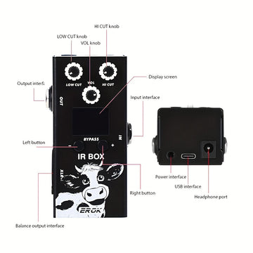 EROK IR-BOX Pedal de Efectos para Guitarra y Bajo con 32 Preseleccionados, Control por App Móvil, EQ de 9 Segmentos, Alimentación USB, Fabricado en China
