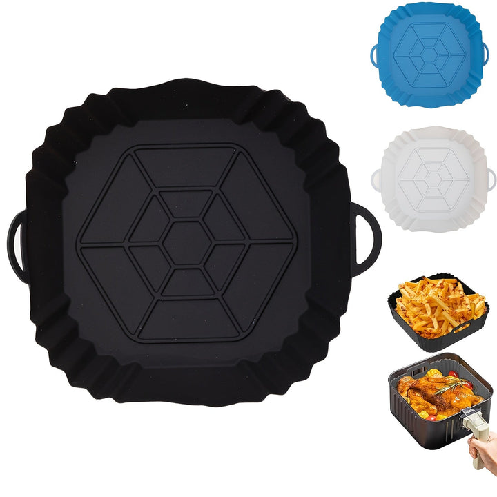 1pc Bandeja Reutilizable de Silicona para Freidora de Aire - Plato Hexagonal Antiadherente, Seguro para Microondas y Freidoras, Fácil Limpieza, Silicona Alimentaria para Cocina Saludable, Resistente hasta 450°F, Compatible con la Mayoría de Freidoras