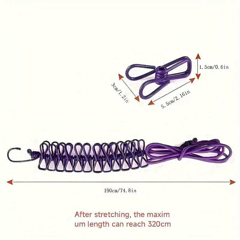 [Retráctil Ajustable Cuerda de Ropa] Cuerda de Ropa Retráctil Ajustable 1ud Portátil para Viajes - 12 Clips Línea de Ropa para Camping para Uso en Exteriores e Interiores