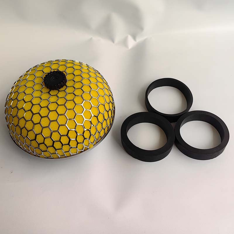 Filtro de aire, incluye: 1 filtro de aire + 3 accesorios de anillos de goma, material de esponja + acero inoxidable, filtro de aire con elemento de filtro tipo cabeza de hongo