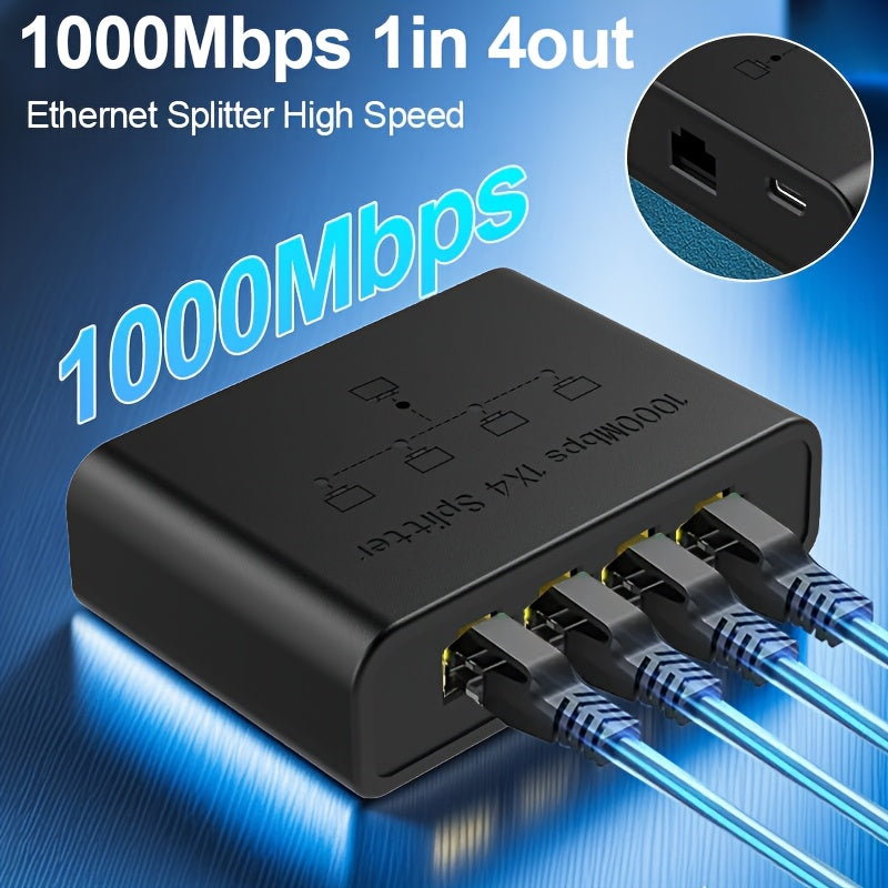 El conmutador de red y el extensor de cables soportan hasta un gigabit, permitiendo que un cable se expanda a cuatro puertos. Es plug-and-play, ampliamente compatible, tiene una gran capacidad de potencia, una fuerte disipación de calor, un rendimiento e
