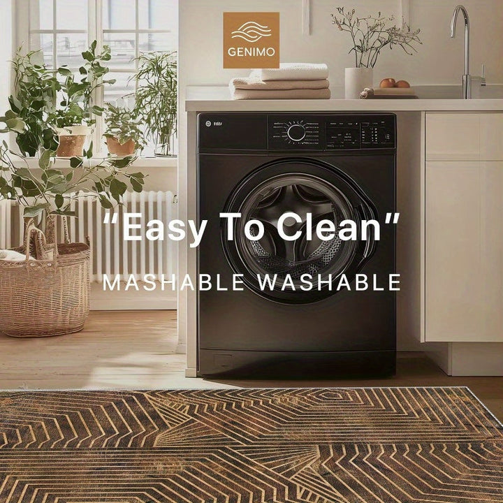 Alfombra geométrica grande para exteriores - Alfombra de piso rectangular de poliéster con diseño intrincado marrón y beige, suave y duradera para jardín, patio, balcón, porche, muelle, RV y uso interior/exterior, patio