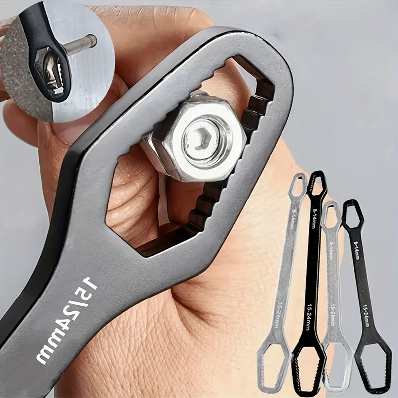 1pc Llave Torx Negra Multiusos de 5mm de Grosor, Llave Doble Ajustable de Autoajuste, Tamaño de Boca de Llave 3-17mm, Herramienta Manual Portátil para Automoción y Uso Doméstico