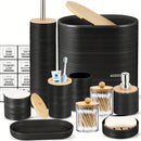 Juego de accesorios para baño de bambú, 8 piezas, con dispensador de jabón, portacepillos, vaso para cepillo de dientes, jabonera y frasco para hisopos, ideal para baño, sala, cocina o como regalo de casa nueva para familia y amigos