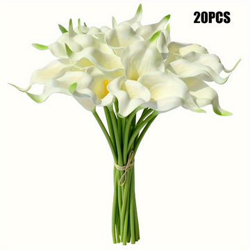 20 piezas de ramo de calas artificiales - Flores blancas de plástico realistas para bodas, Día de San Valentín, Día de la Madre, Semana Santa y decoración del hogar, accesorios para ramos