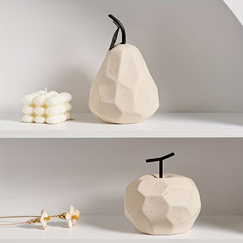 1pc Figura de Fruta de Arcilla Moderna, Diseño de Manzana y Pera, Decoración Temática Espacial para Sala de Estar y Habitación de Jóvenes, Exhibición Versátil para Interior/Exterior, No Necesita Electricidad, Decoración para Sala de Estar