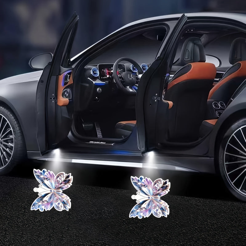 4 Luces LED de Proyección para Puertas de Coche - Iluminación Interior Inalámbrica con Alertas al Abrir la Puerta, Compatible con Autos, SUVs y Furgonetas - Sin Necesidad de Cableado, Instalación Fácil (Baterías No Incluidas) - Accesorios Decorativos par