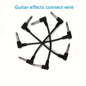 6 cables para efectos de guitarra, negros, conector curvo de 6.35 mm, para guitarra eléctrica o bajo, cable blindado para reducción de ruido, 18 cm