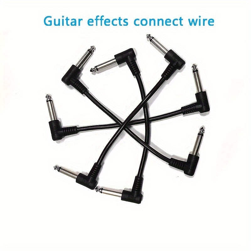 6 cables para efectos de guitarra, negros, conector curvo de 6.35 mm, para guitarra eléctrica o bajo, cable blindado para reducción de ruido, 18 cm