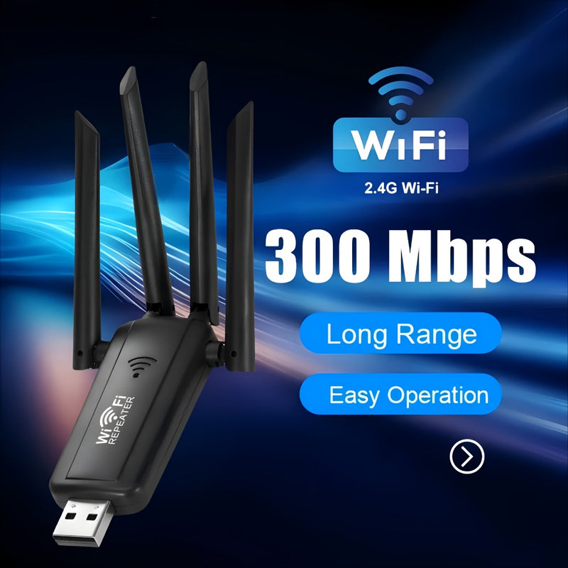 1 pieza de acelerador de red, repetidor con cuatro antenas, red mejorada de canal único 2.4G, conexión conveniente, conexión inalámbrica, 300 Mbps, adecuado para hogares y áreas de oficina, disponible en negro y blanco.