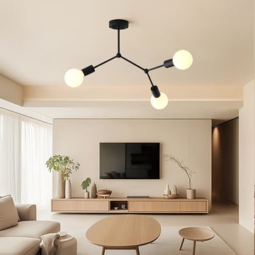 1 lámpara colgante negra con base para tres bombillas E27, ideal para sala, dormitorio o techo (sin bombillas incluidas)
