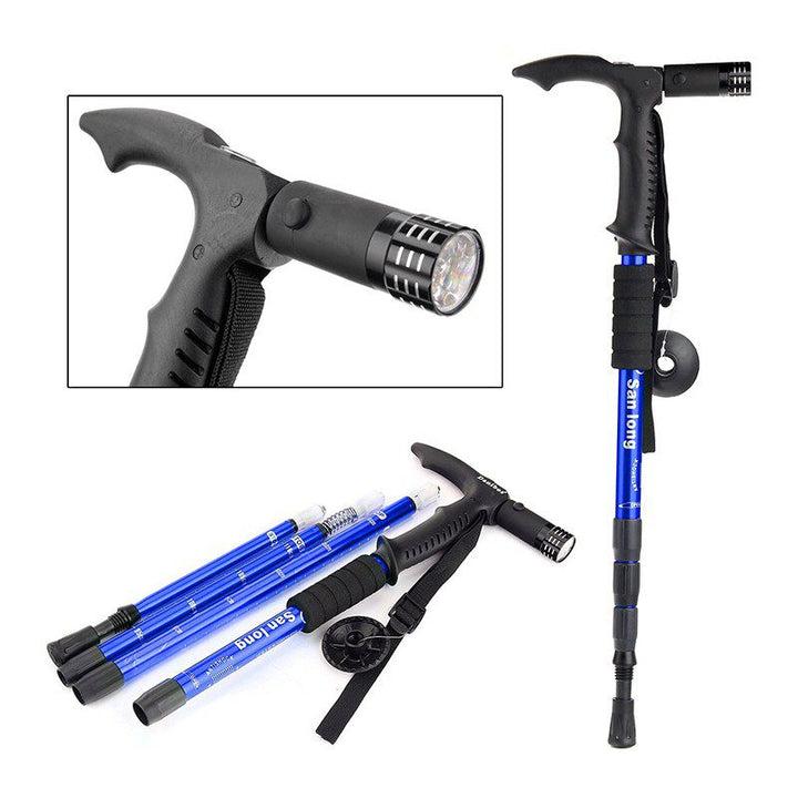 Bastón Trekking Senderismo Linterna LED Ajustable Caminata Anti Shock Choque AE-631