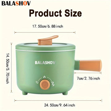 BALASHOV 1.6L Olla Eléctrica Antiadherente con Rejilla de Vapor, Cocinero de Ramen Portátil y Rápido, Ajuste de Potencia, Sartén Antiadherente para Saltear, con Conector US, Alimentación de 110V-130V, para Cocinar Pasta, Fideos, Bistec, Habitación de Res