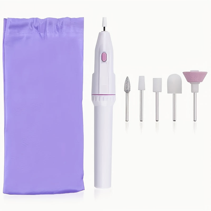 Juego Profesional de Taladro para Uñas 5 en 1 con 5 Cabezales de Molienda, Kit de Manicura para Uñas Suaves y Brillantes