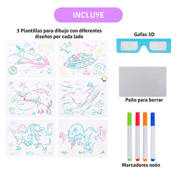 Tablero De Dibujo Mágico 3D Marcadores Neón Didáctica Infantil 2D-8366