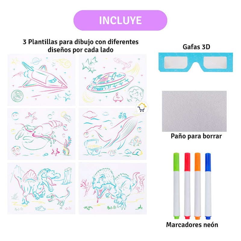 Tablero De Dibujo Mágico 3D Marcadores Neón Didáctica Infantil 2D-8366
