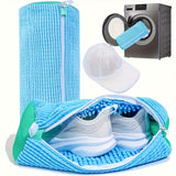 Adecuado para Lavadora y Secadora de Zapatos, Bolsa de Peluche con Cremallera Reutilizable y Duradera para Zapatillas y Tenis, Kit de Limpieza para Eliminar Manchas, Azul 1pz, Bolsas de Lavandería