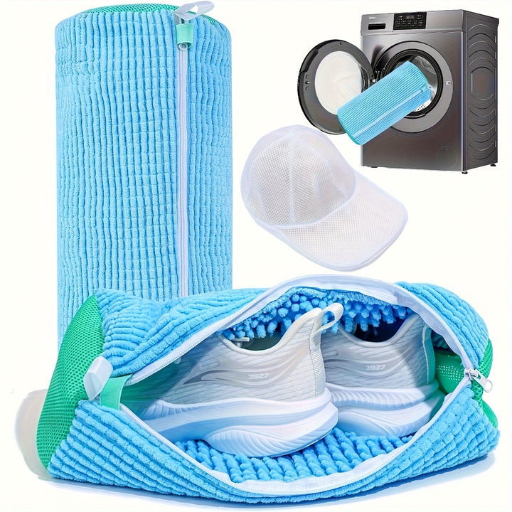 Adecuado para Lavadora y Secadora de Zapatos, Bolsa de Peluche con Cremallera Reutilizable y Duradera para Zapatillas y Tenis, Kit de Limpieza para Eliminar Manchas, Azul 1pz, Bolsas de Lavandería