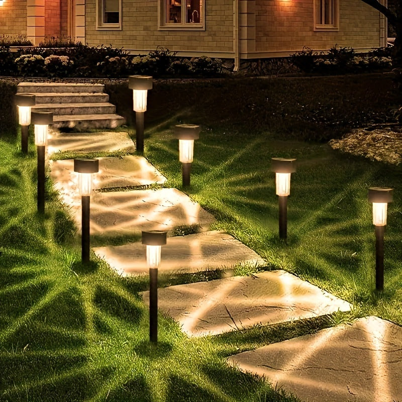 10 luces solares para jardín, duraderas y de larga duración, para exteriores, caminos decorativos, patios, jardines y alumbrado de garajes, con clasificación IP44, diseño de baja tensión, hardware de instalación incluido, carga solar, control de interrup