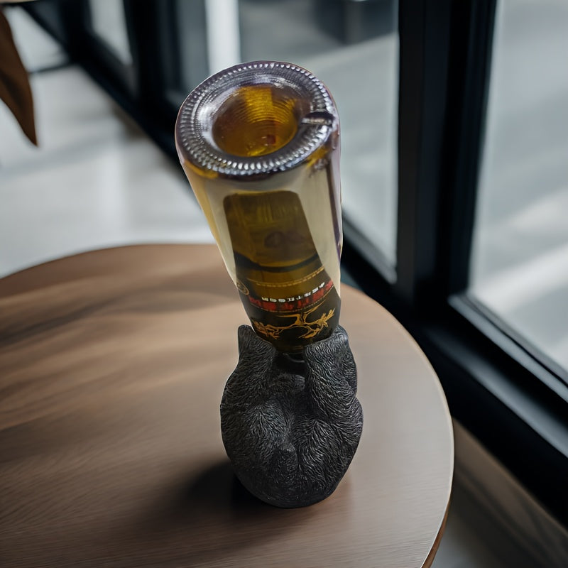 Soporte de vino de oso negro de resina: Decoración abstracta para el hogar, Adecuado para uso en interiores y exteriores, Ideal para Navidad, Halloween, Graduación, Día de la Independencia y Festival de la Cerveza de Munich
