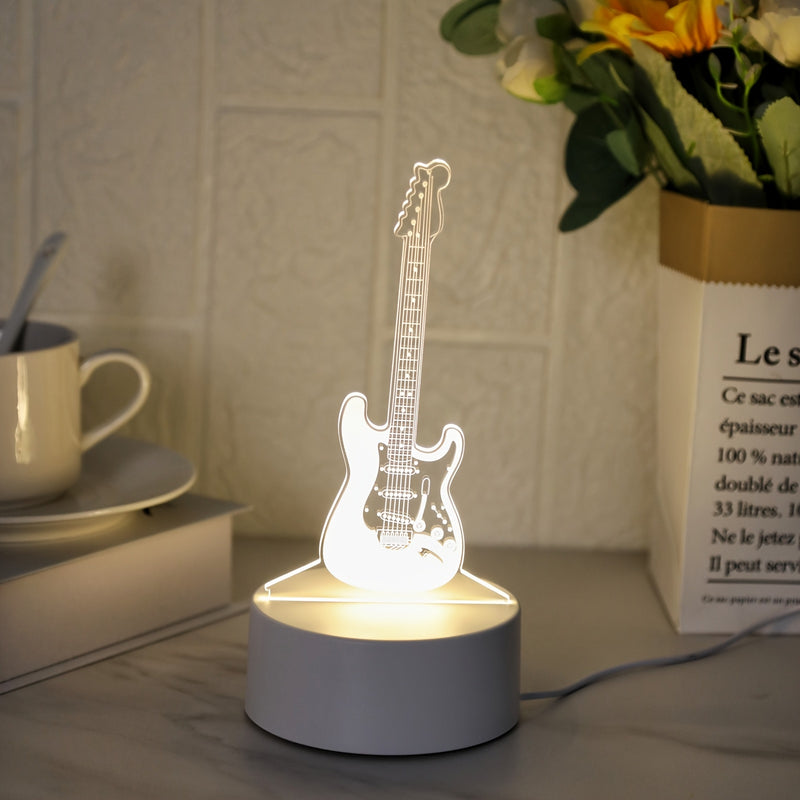 1pc Luz Nocturna 3D de Guitarra - Lámpara de Escritorio LED con Luz Blanca Cálida, Diseño Geométrico Moderno para Dormitorio, Sala de Estar, Decoración de Oficina - Idea Creativa de Regalo, Lámpara de Mesa Bonita, Iluminación Ambiental