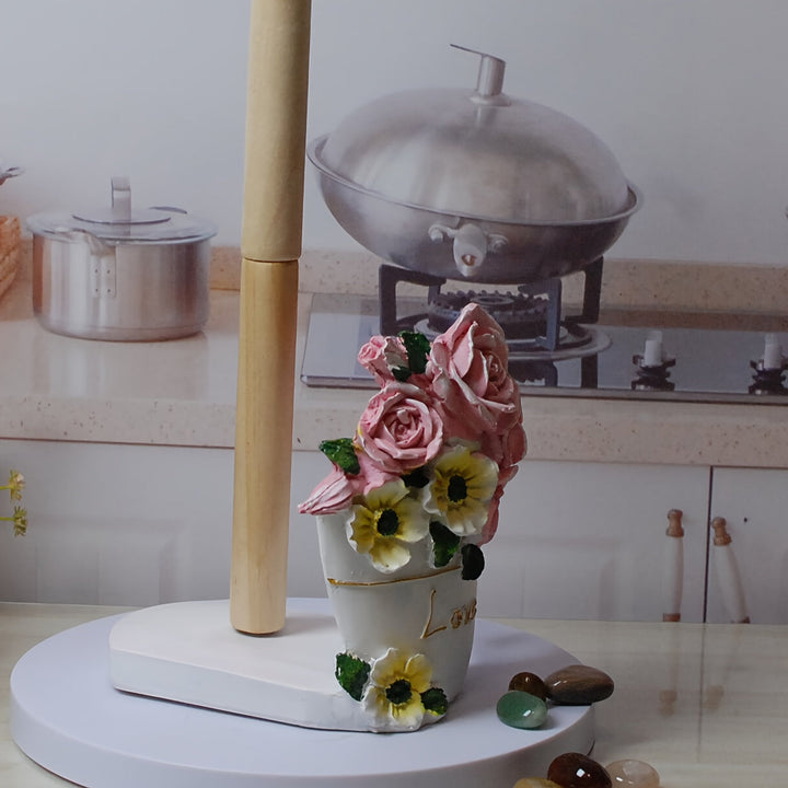 1pieza Elegante Diseño de Rosa de Resina Portarrollos de Papel con Base de Taza de Té con "Amor" - Ideal para Decoración de Cocina, Accesorio de Mostrador | Tema de Decoración de Flores | Loza de Cocina Duradera, Portarrollos de Papel