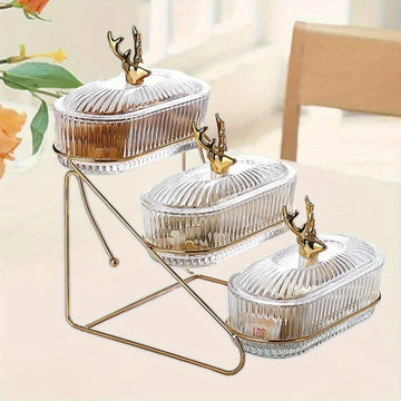 Bandeja Elegante de 3 Niveles para Servir Snacks y Frutas con Tapa - Estructura de Hierro Resistente, Diseño Inspirado en el Norte para Cocina, Sala de Estar, Fiestas | Perfecta para Frutas Secas, Dulces, Frutos Secos | Fácil de Limpiar, Bandeja de Aper