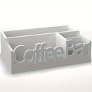 Organizador rústico de madera para barra de café, estación rectangular vintage para mostrador para accesorios, soporte para cápsulas y jarabe con tapa abatible no impermeable, decoración multiusos para barra de café estilo granja.