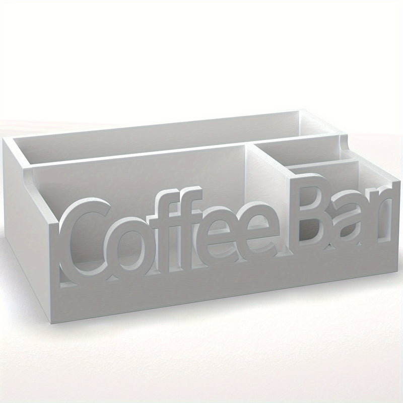 Organizador rústico de madera para barra de café, estación rectangular vintage para mostrador para accesorios, soporte para cápsulas y jarabe con tapa abatible no impermeable, decoración multiusos para barra de café estilo granja.