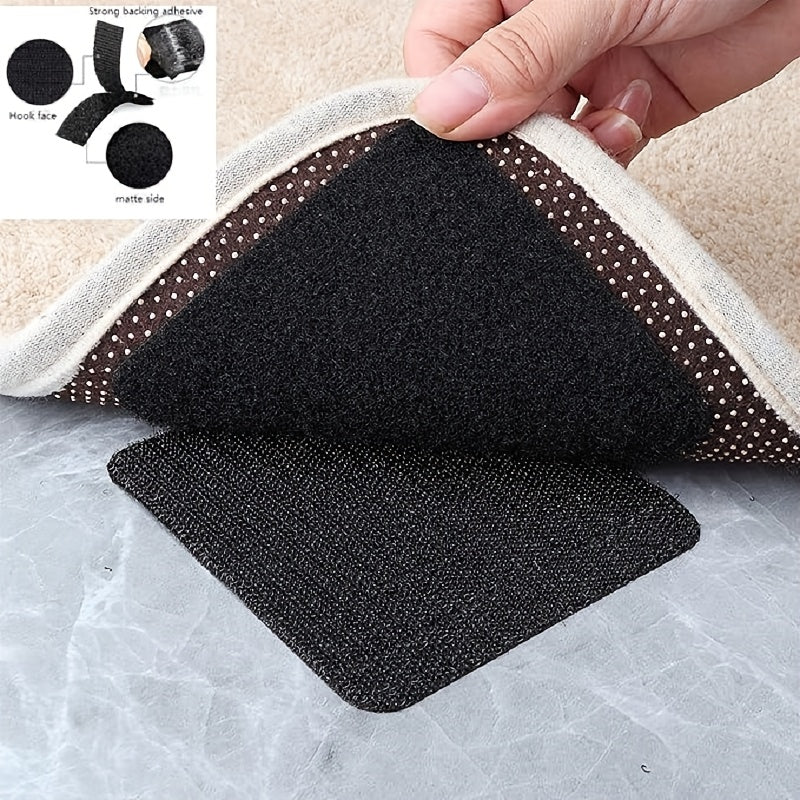 4 Juegos de sujetadores de alfombras, sujetadores de alfombras antideslizantes para pisos de madera, cinta antideslizante para alfombras, cinta antideslizante para alfombras antivuelcos, fijación de alfombras para el suelo del coche, cinta de gancho y bu