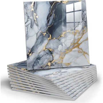 12 paneles autoadhesivos de mármol para pared de ducha, impermeables, elegantes en blanco y gris con vetas doradas, ideales para baño, cocina y sala, azulejos de PVC de 29.97 cm x 29.97 cm | Textura de mármol | Estructura de PVC, decoración para baño