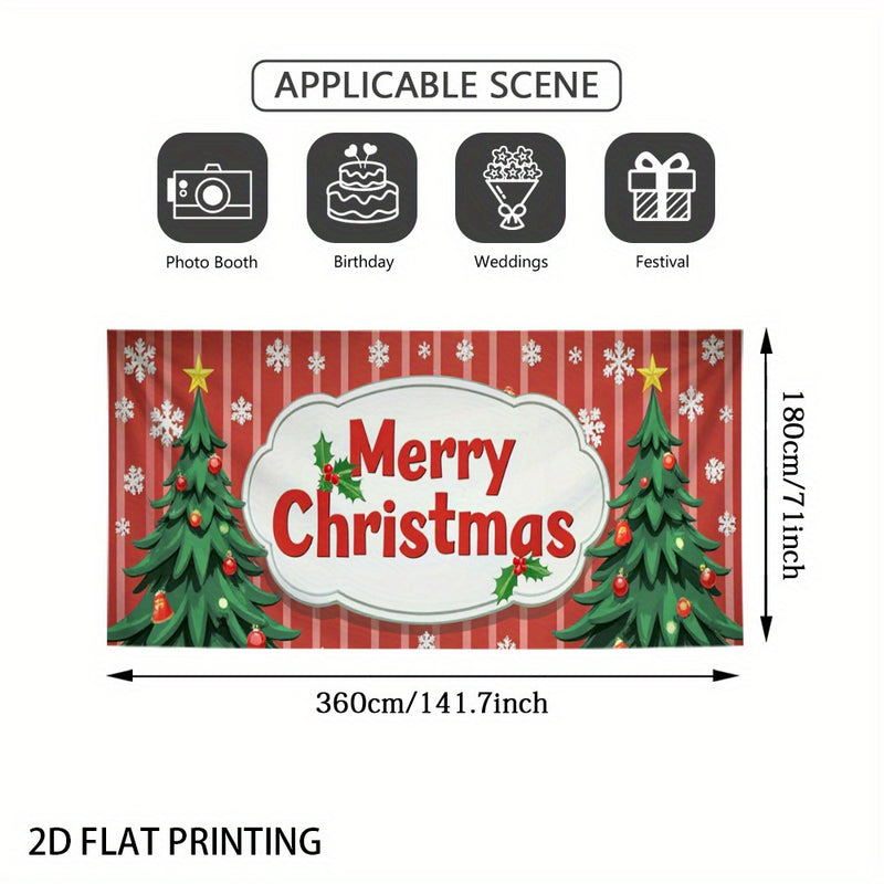 2D Banner de Puerta, 1 Pieza, Banner de Puerta Navideño Festivo - Diseño de Alce Rojo y Verde con Copos de Nieve, Texto "Feliz Navidad", Poliéster, Ideal para Decoraciones Navideñas, Bodas, Cumpleaños, Uso Interior/Exterior, Decoraciones Navideñas