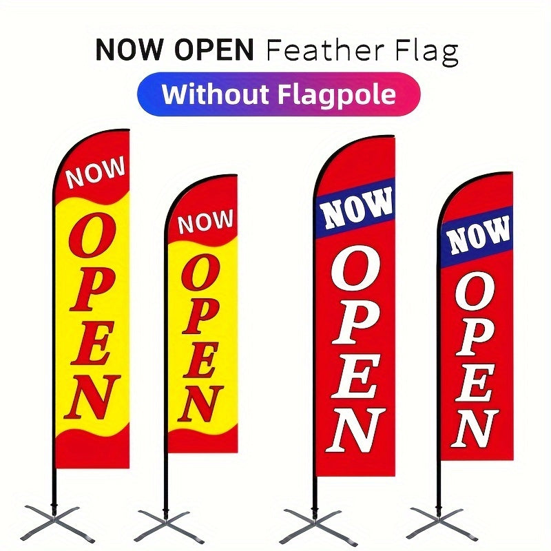 Bandera publicitaria de plumas AHORA ABIERTA - Impresión digital de alta definición de una cara, tejido de poliéster multiusos, pancarta de jardín promocional y de lanzamiento de tiendas, solo pancarta sin asta de bandera, uso sin electricidad - 76 cm x