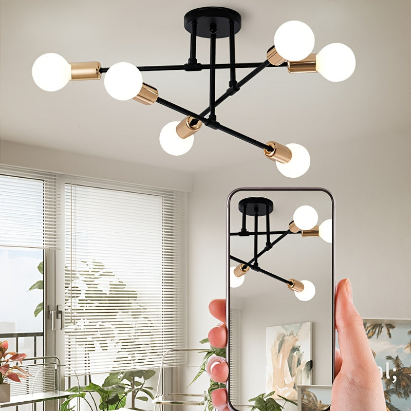 1pc Lámpara de Techo Semienterrada Moderna Negra Dorada con Acabado Metálico Pulido, Base para Bombilla E27 y Montaje Fijo para Dormitorio, Cocina, Sala de Estar, Comedor, Estudio, Lámpara de Techo para Cocina | Iluminación Elegante | Bombillas Metálicas