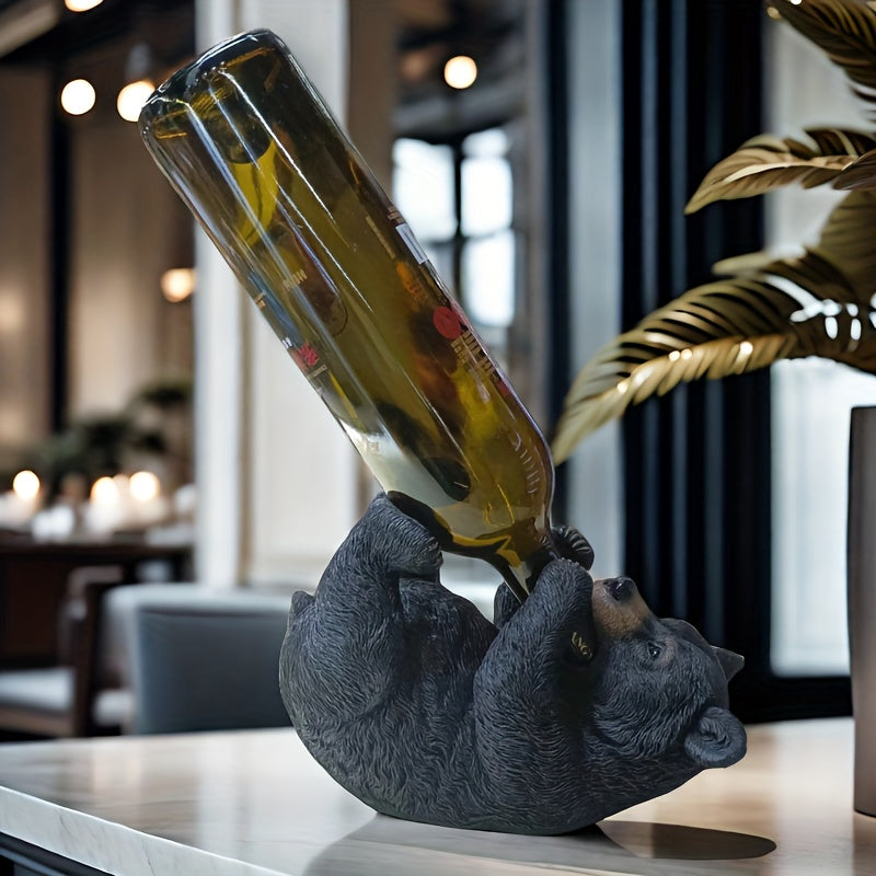 Soporte de vino de oso negro de resina: Decoración abstracta para el hogar, Adecuado para uso en interiores y exteriores, Ideal para Navidad, Halloween, Graduación, Día de la Independencia y Festival de la Cerveza de Munich