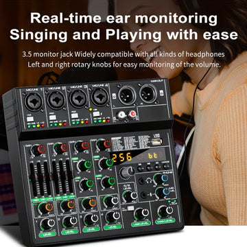 Tynan Mezclador de Audio USB de 6 canales con 256 efectos de reverberación RGB, fuente de alimentación elegante, transferencia de datos de alta velocidad - Lleva tu experiencia musical al siguiente nivel con este equipo de grado profesional, mezclador pa