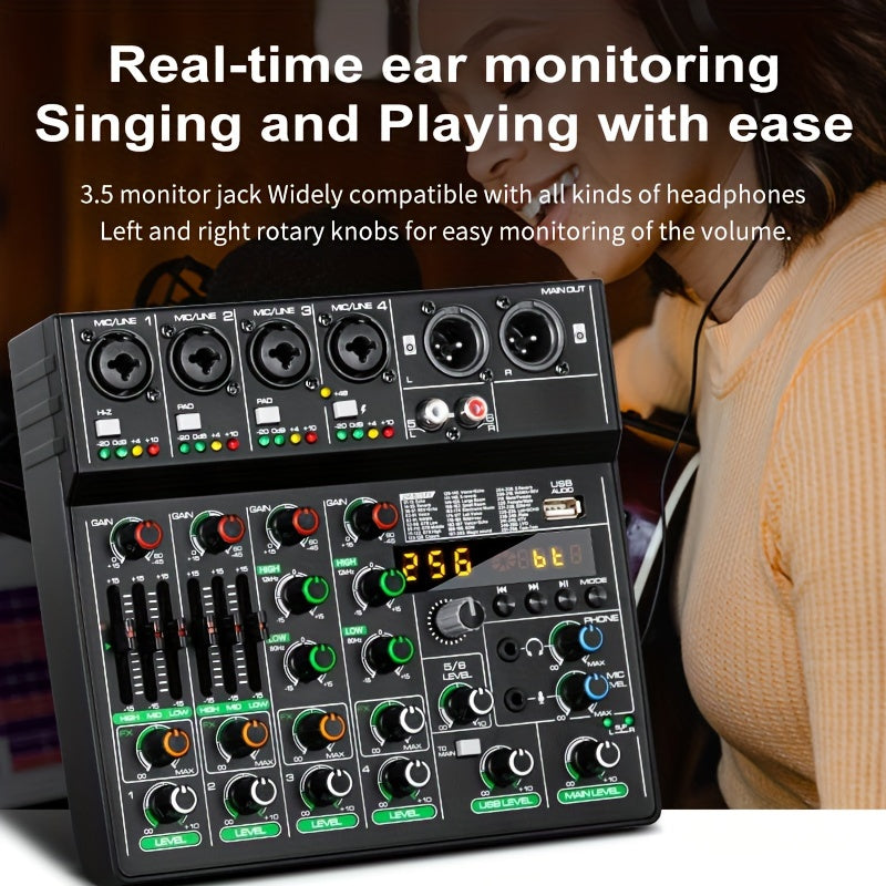 Tynan Mezclador de Audio USB de 6 canales con 256 efectos de reverberación RGB, fuente de alimentación elegante, transferencia de datos de alta velocidad - Lleva tu experiencia musical al siguiente nivel con este equipo de grado profesional, mezclador pa