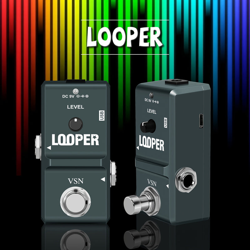 Pedal de Loop para Guitarra, Efecto Looper Digital con 10 Minutos de Grabación y Overdubs Ilimitados, Pedales Mini Tamaño True Bypass para Guitarras Eléctricas y Bajos