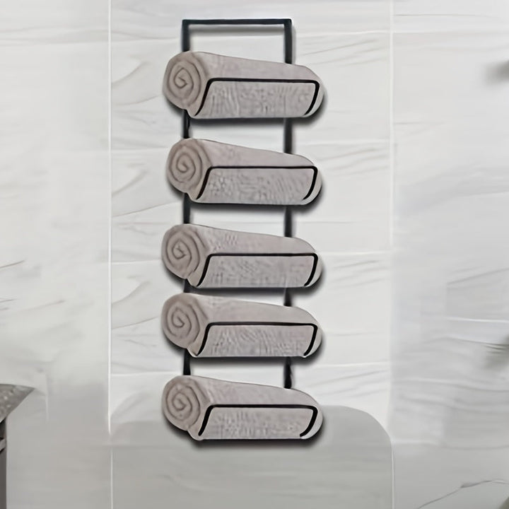 Estante de vino de metal de estilo tradicional - Estantes flotantes para colgar en la pared con acabado lacado, organizador de almacenamiento de 5 niveles para baño, estante de exhibición de botellas de arte de pared moderno decorativo