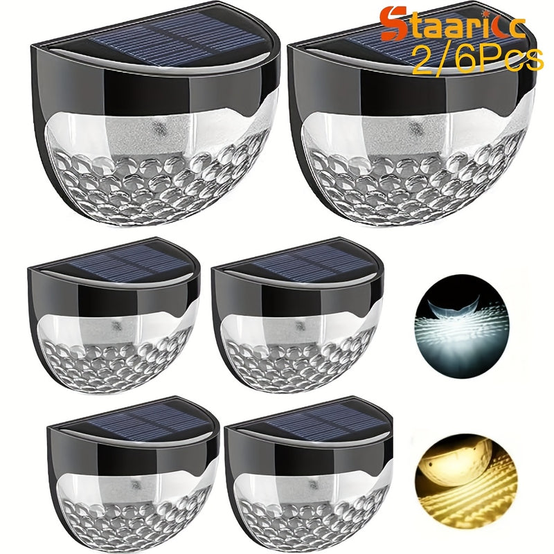 Staaricc luces solares para valla de 2/6 piezas, luces solares para terraza, luces colgantes solares para paredes, iluminación decorativa perfecta con 6 LEDs para jardín, garaje y escalera al aire libre, sensor inteligente - luz sensible